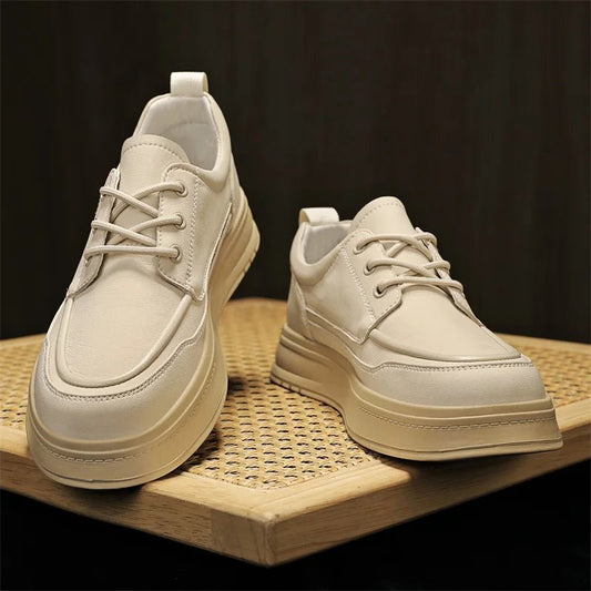 Men Casual Shoes High - Grade Leather Work Shoes Lace - up Flats Sneakers Platform British Business Party Dress Shoes For Male 39 - 44 - PratSN