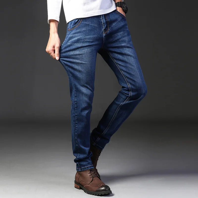 Men Fashion Straight Jeans Stretch Slim Fit Pants Comfortable Soft Business Denim Trousers - PratSN