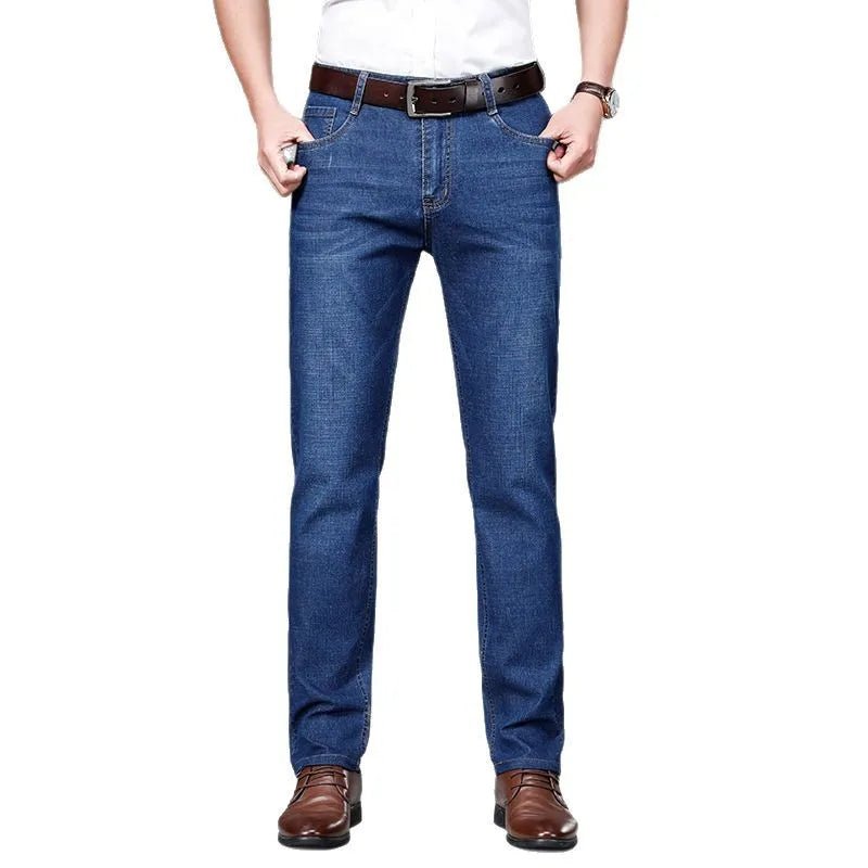 Men Fashion Straight Jeans Stretch Slim Fit Pants Comfortable Soft Business Denim Trousers - PratSN