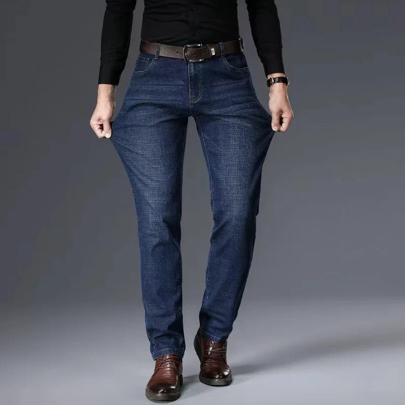 Men Fashion Straight Jeans Stretch Slim Fit Pants Comfortable Soft Business Denim Trousers - PratSN