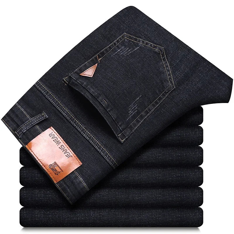 Men Fashion Straight Jeans Stretch Slim Fit Pants Comfortable Soft Business Denim Trousers - PratSN