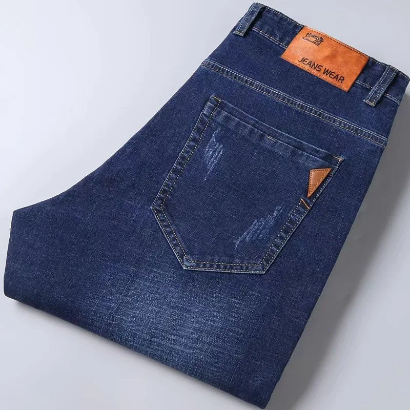 Men Fashion Straight Jeans Stretch Slim Fit Pants Comfortable Soft Business Denim Trousers - PratSN