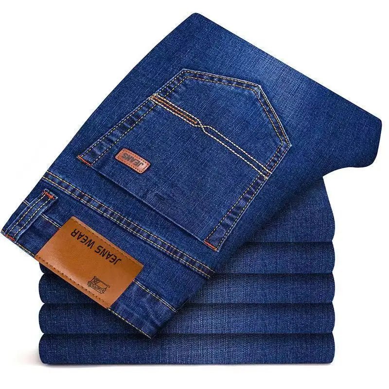Men Fashion Straight Jeans Stretch Slim Fit Pants Comfortable Soft Business Denim Trousers - PratSN