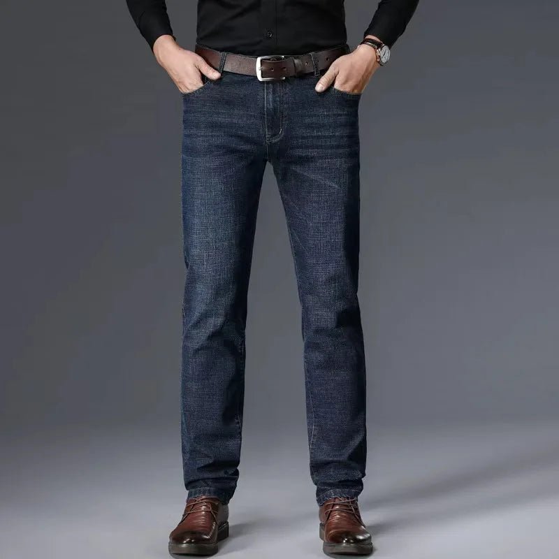 Men Fashion Straight Jeans Stretch Slim Fit Pants Comfortable Soft Business Denim Trousers - PratSN