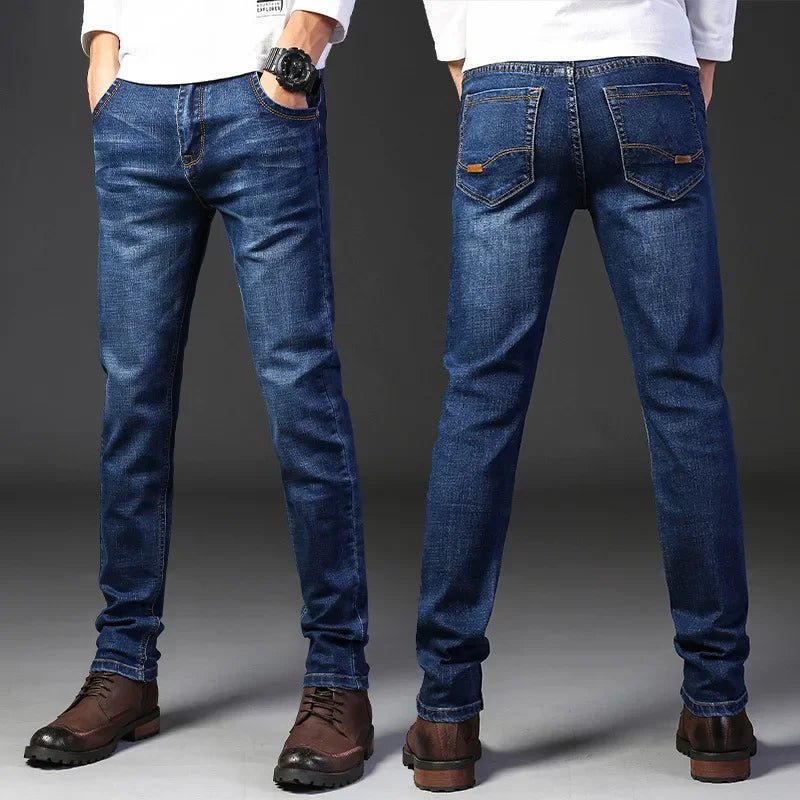 Men Fashion Straight Jeans Stretch Slim Fit Pants Comfortable Soft Business Denim Trousers - PratSN