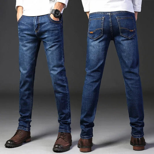 Men Fashion Straight Jeans Stretch Slim Fit Pants Comfortable Soft Business Denim Trousers - PratSN
