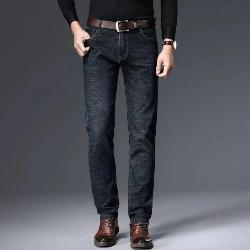 Men Fashion Straight Jeans Stretch Slim Fit Pants Comfortable Soft Business Denim Trousers - PratSN