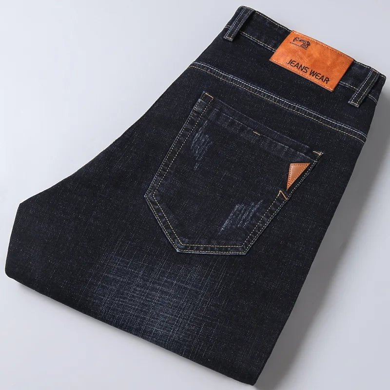 Men Fashion Straight Jeans Stretch Slim Fit Pants Comfortable Soft Business Denim Trousers - PratSN