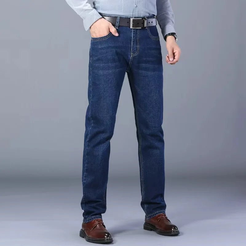 Men Fashion Straight Jeans Stretch Slim Fit Pants Comfortable Soft Business Denim Trousers - PratSN