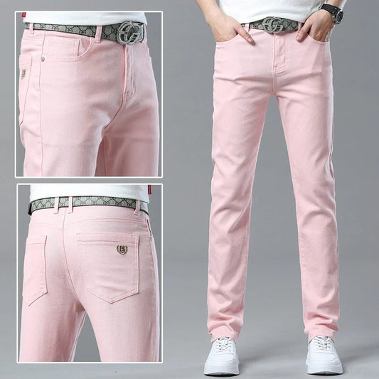 Men High Quality Pink Red Yellow Jeans Fashion Casual Classic Style Slim Fit Soft Trousers Male Brand Advanced Stretch Pants - PratSN