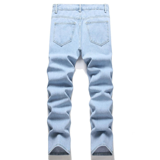 Men Jeans Ankle Length Pants Denim Skinny Ripped Solid Vintage Wash Distressed Slim Fit Pockets - PratSN