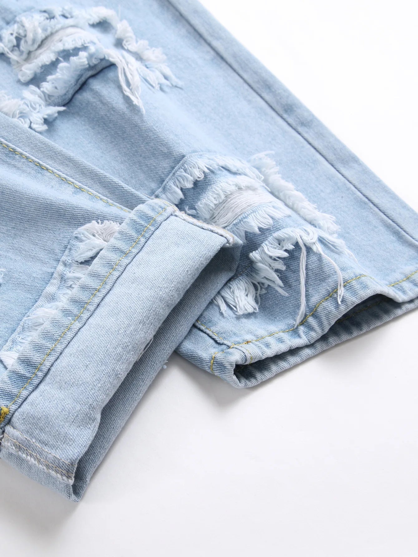 Men Jeans Ankle Length Pants Denim Skinny Ripped Solid Vintage Wash Distressed Slim Fit Pockets - PratSN