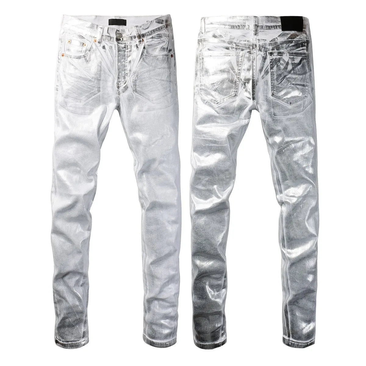 Men Jeans Fashion Trends Distressed Light Indigo Damaged Holes Graffiti pattern Stretch Skinny Button Fly Ripped Jeans Pants - PratSN