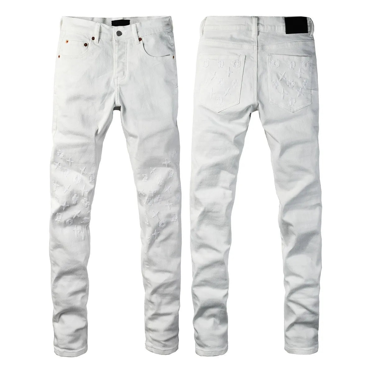 Men Jeans Fashion Trends Distressed Light Indigo Damaged Holes Graffiti pattern Stretch Skinny Button Fly Ripped Jeans Pants - PratSN