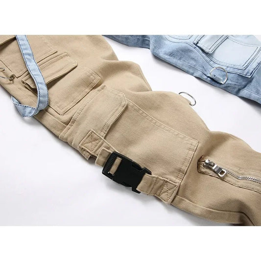Men Jeans Long Pant Denim Pencil Pants Pockets Splice Zipper Slim Fit High Waist Regular Casual Straight Trousers Autumn Winter - PratSN