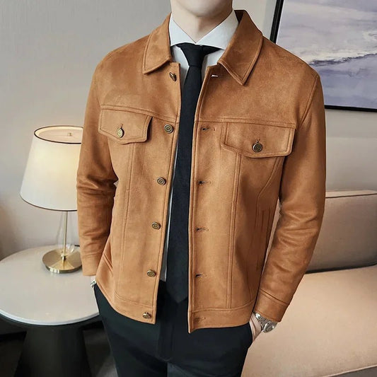 Men Leather Jacket British Style 2024 Autumn Winter Thickened Keep Warm Solid Casual Slimming Short Jacket Coats Men Clothing - PratSN