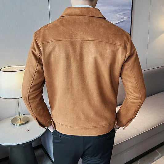 Men Leather Jacket British Style 2024 Autumn Winter Thickened Keep Warm Solid Casual Slimming Short Jacket Coats Men Clothing - PratSN