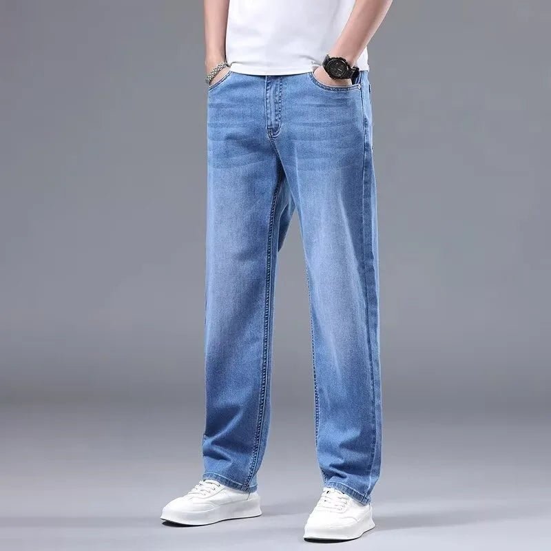 Men New Spring Autumn Jeans Male Fashion Loose Straight Leg Lightweight Denim Pants Comfortable Daily Commute Trousers - PratSN