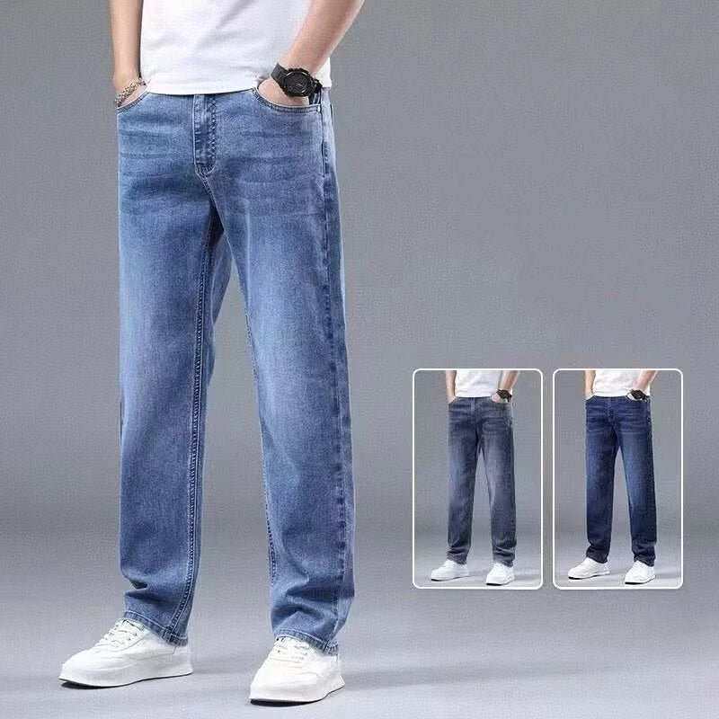 Men New Spring Autumn Jeans Male Fashion Loose Straight Leg Lightweight Denim Pants Comfortable Daily Commute Trousers - PratSN