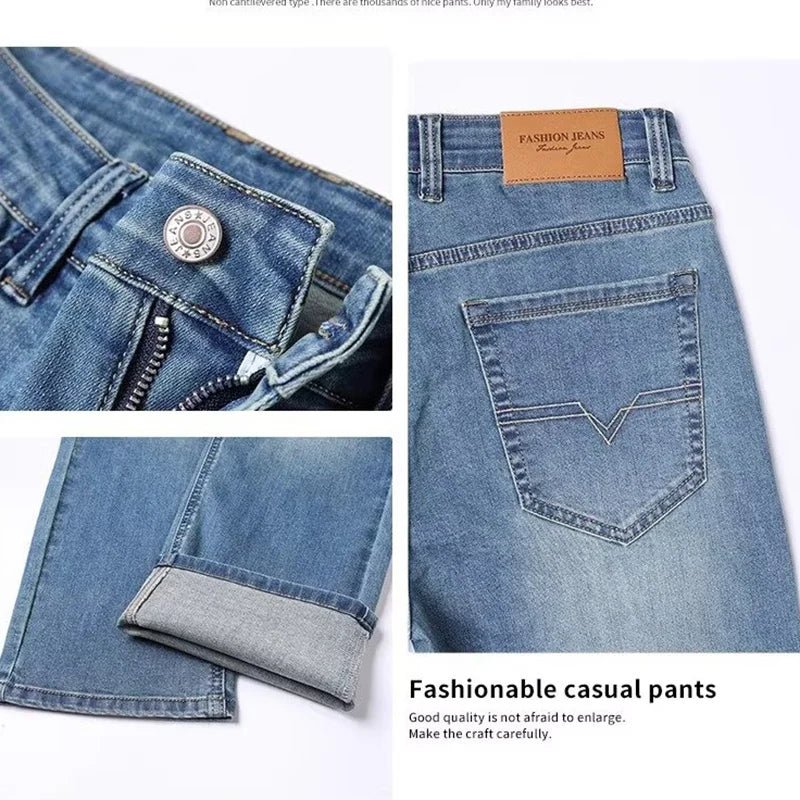 Men New Spring Autumn Jeans Male Fashion Loose Straight Leg Lightweight Denim Pants Comfortable Daily Commute Trousers - PratSN