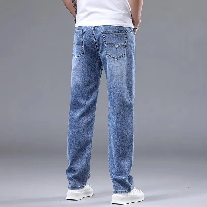 Men New Spring Autumn Jeans Male Fashion Loose Straight Leg Lightweight Denim Pants Comfortable Daily Commute Trousers - PratSN