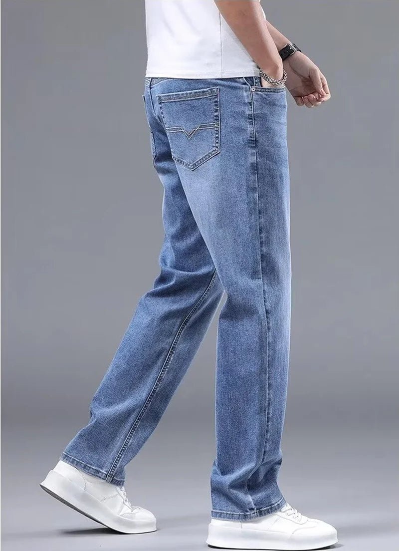 Men New Spring Autumn Jeans Male Fashion Loose Straight Leg Lightweight Denim Pants Comfortable Daily Commute Trousers - PratSN