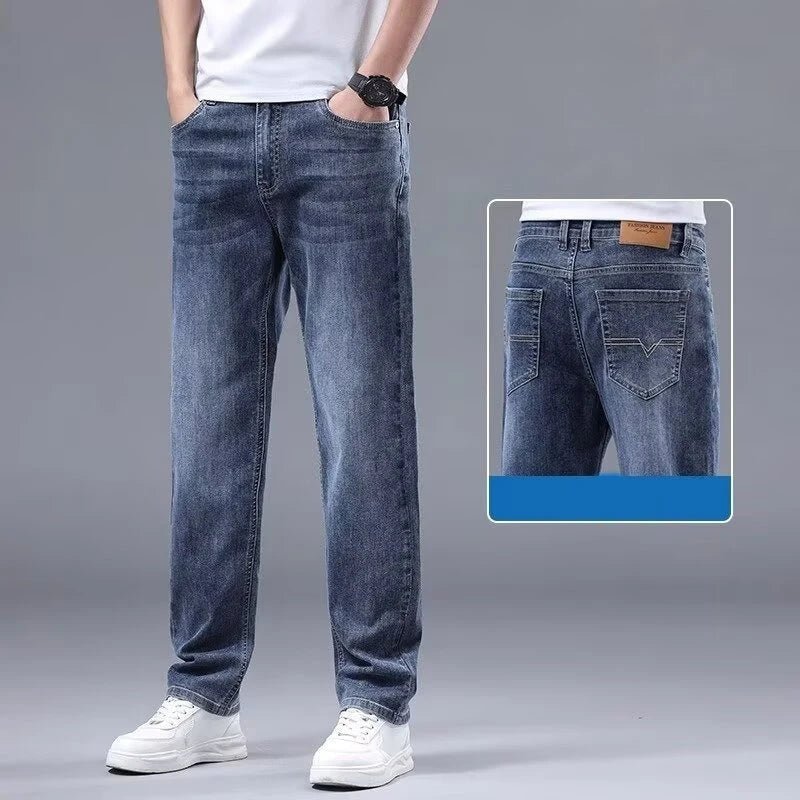 Men New Spring Autumn Jeans Male Fashion Loose Straight Leg Lightweight Denim Pants Comfortable Daily Commute Trousers - PratSN