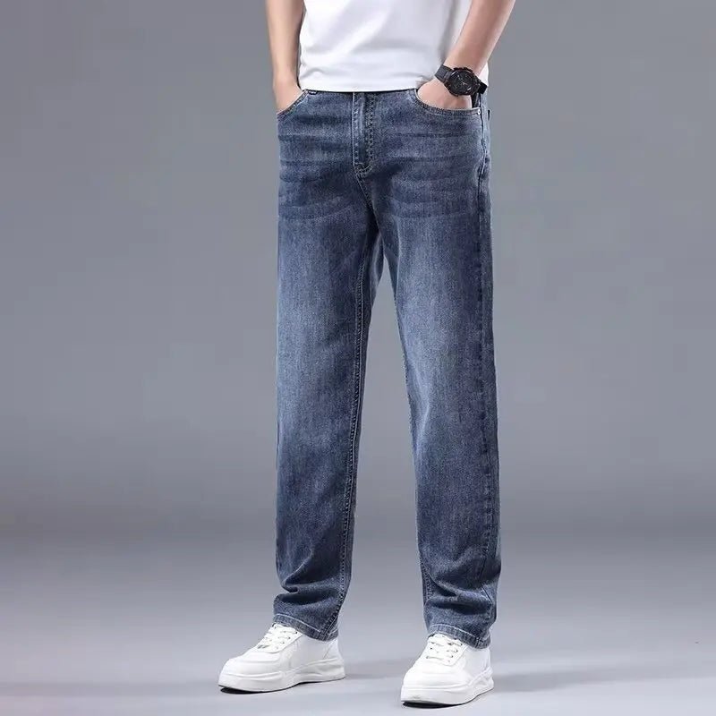 Men New Spring Autumn Jeans Male Fashion Loose Straight Leg Lightweight Denim Pants Comfortable Daily Commute Trousers - PratSN