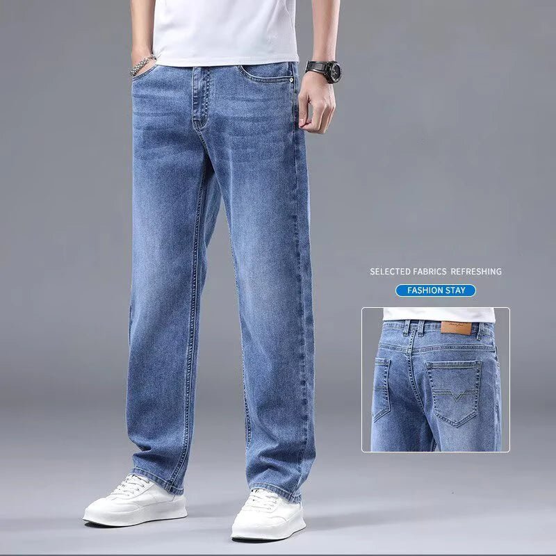 Men New Spring Autumn Jeans Male Fashion Loose Straight Leg Lightweight Denim Pants Comfortable Daily Commute Trousers - PratSN