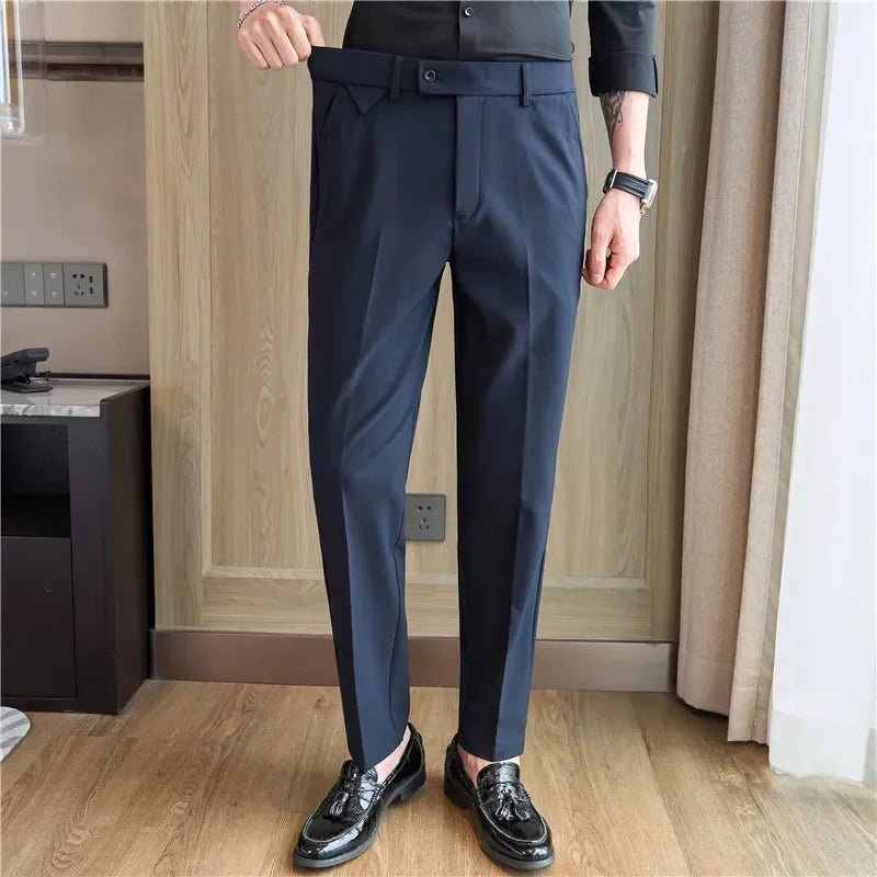 Men Suit Pants 2025 Autumn Elastic Waist Solid Slim Fit Dress