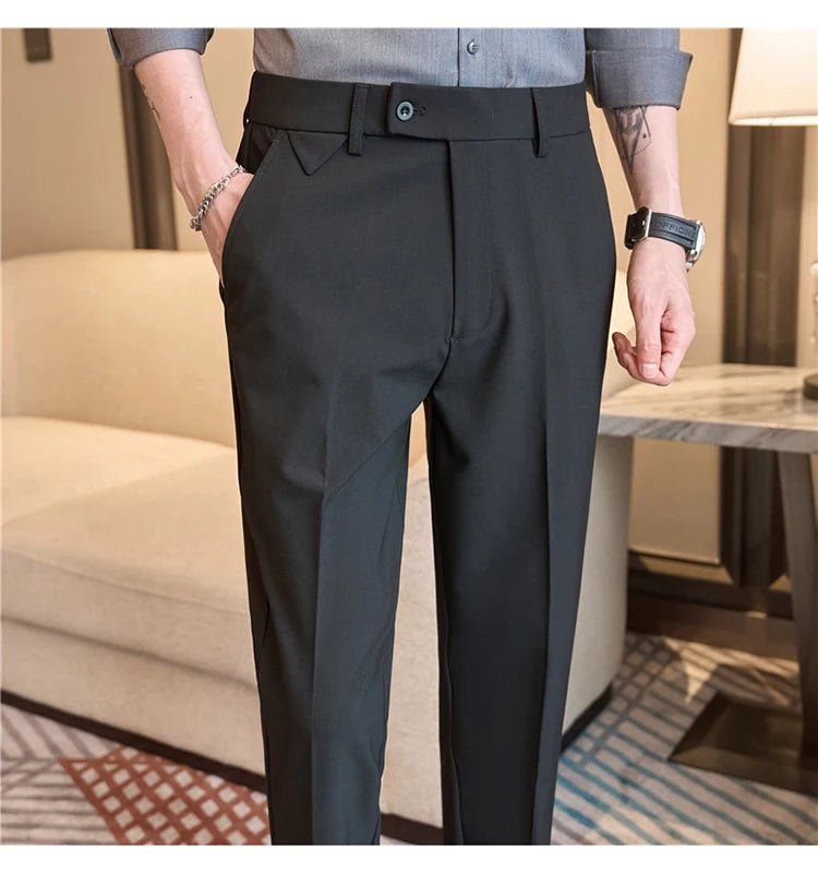 Men Suit Pants 2025 Autumn Elastic Waist Solid Slim Fit Dress Pants Office Business Casual Trousers High Quality Men's Clothing - PratSN