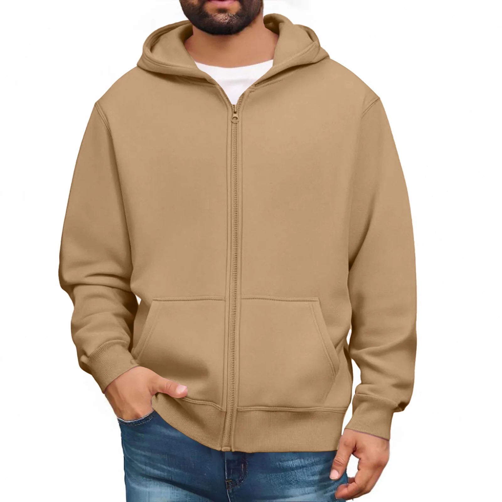 Men Trendy Sweatshirt Coat Full Zip Up Sweatshirts Long Sleeve Pullover Tops Casual - PratSN