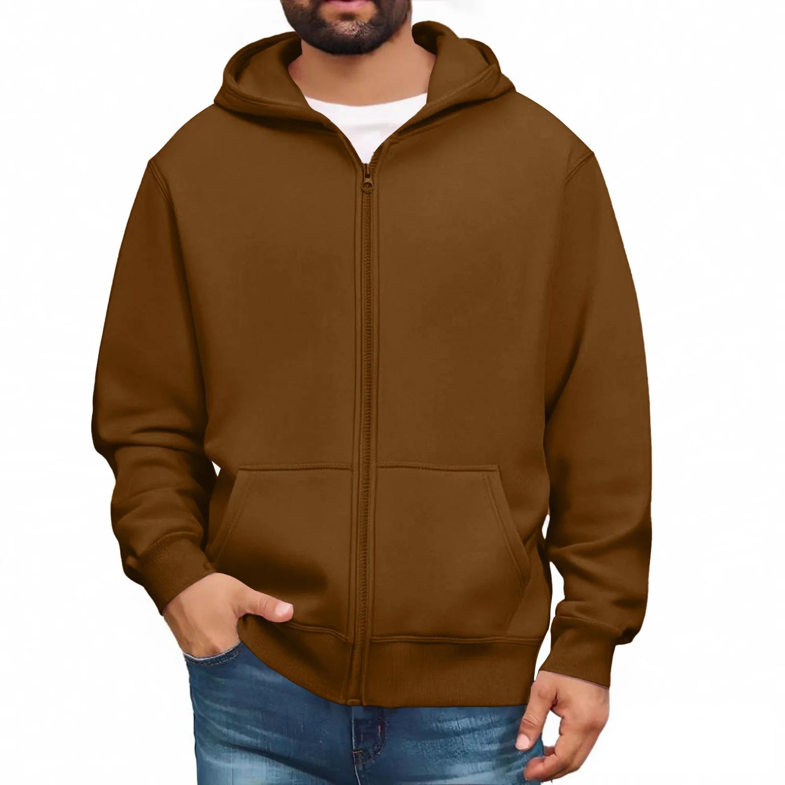Men Trendy Sweatshirt Coat Full Zip Up Sweatshirts Long Sleeve Pullover Tops Casual - PratSN