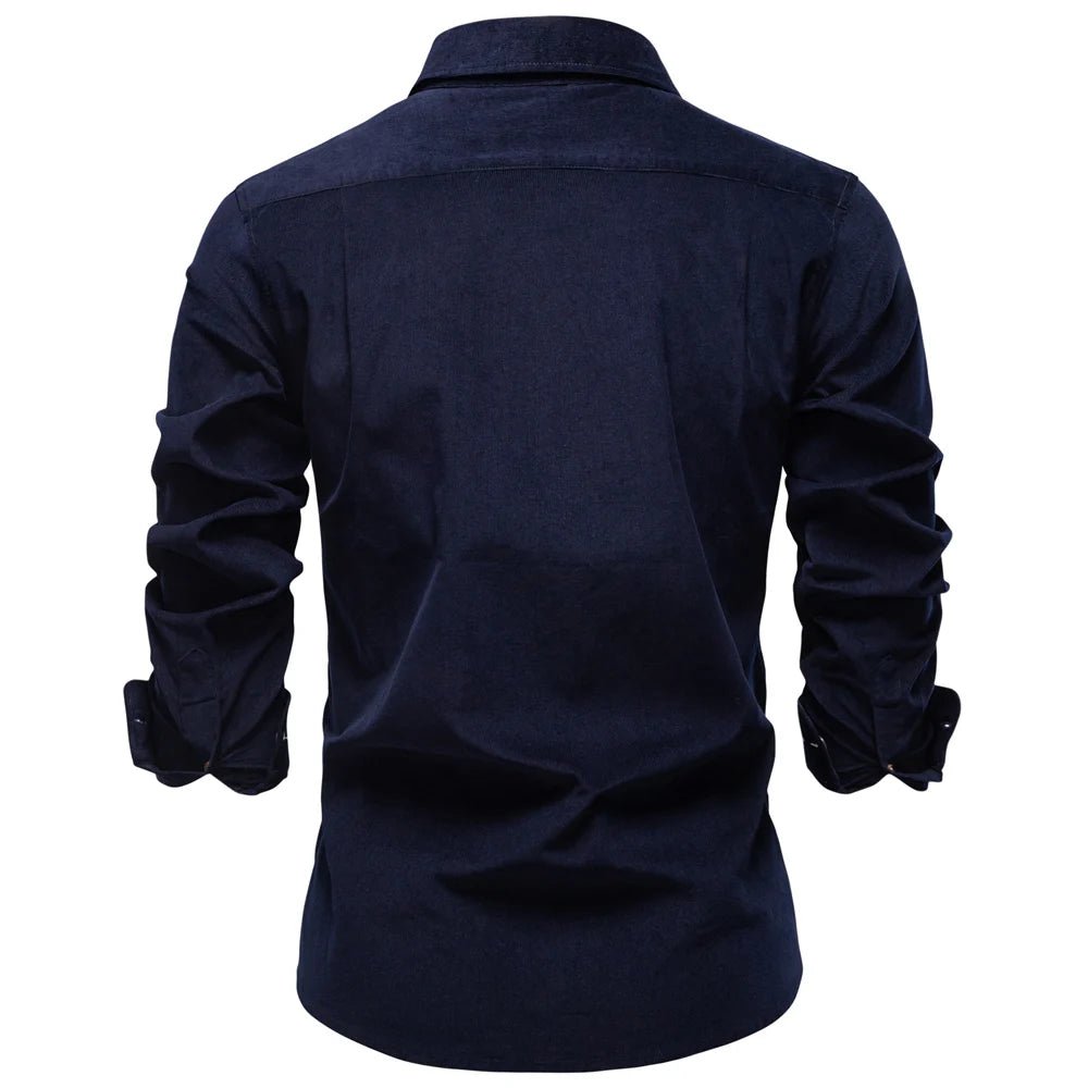 Men's 100% Cotton Autumn Winter Solid Color Business Casual Long Sleeve Classic Shirt - PratSN