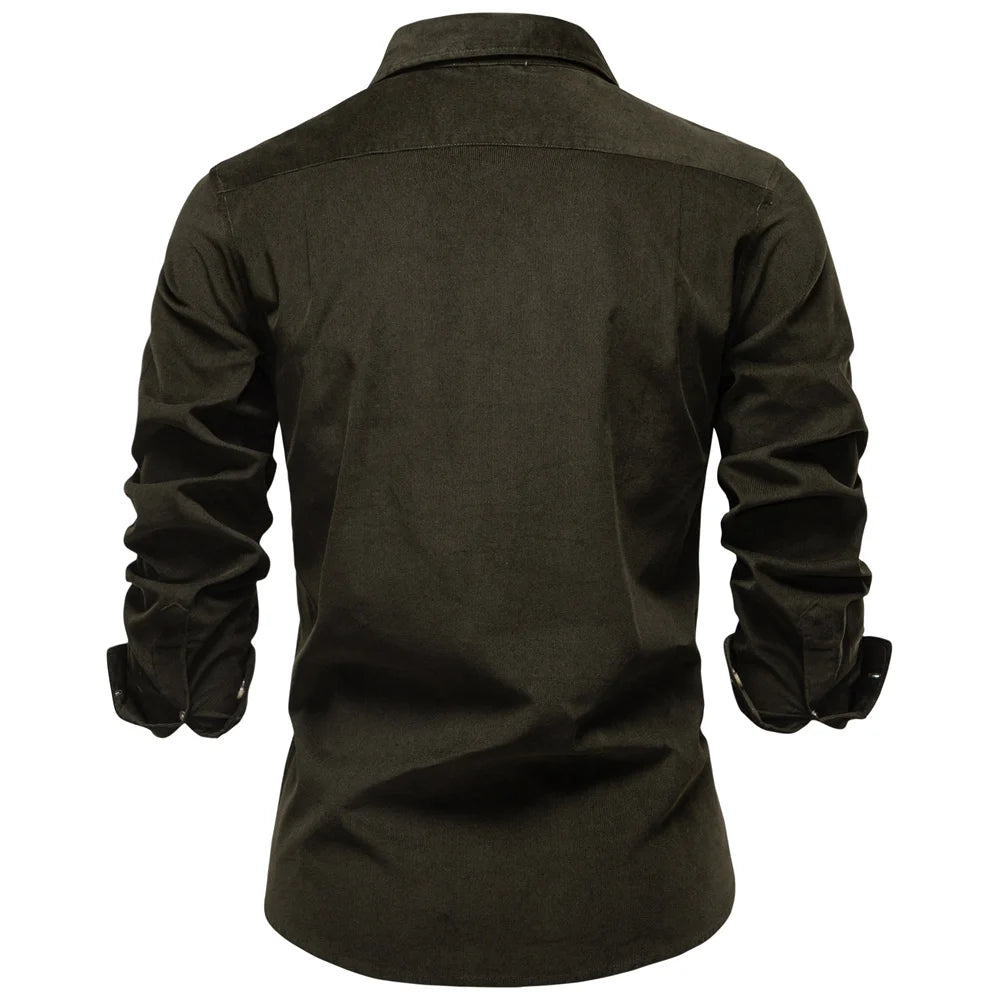 Men's 100% Cotton Autumn Winter Solid Color Business Casual Long Sleeve Classic Shirt - PratSN