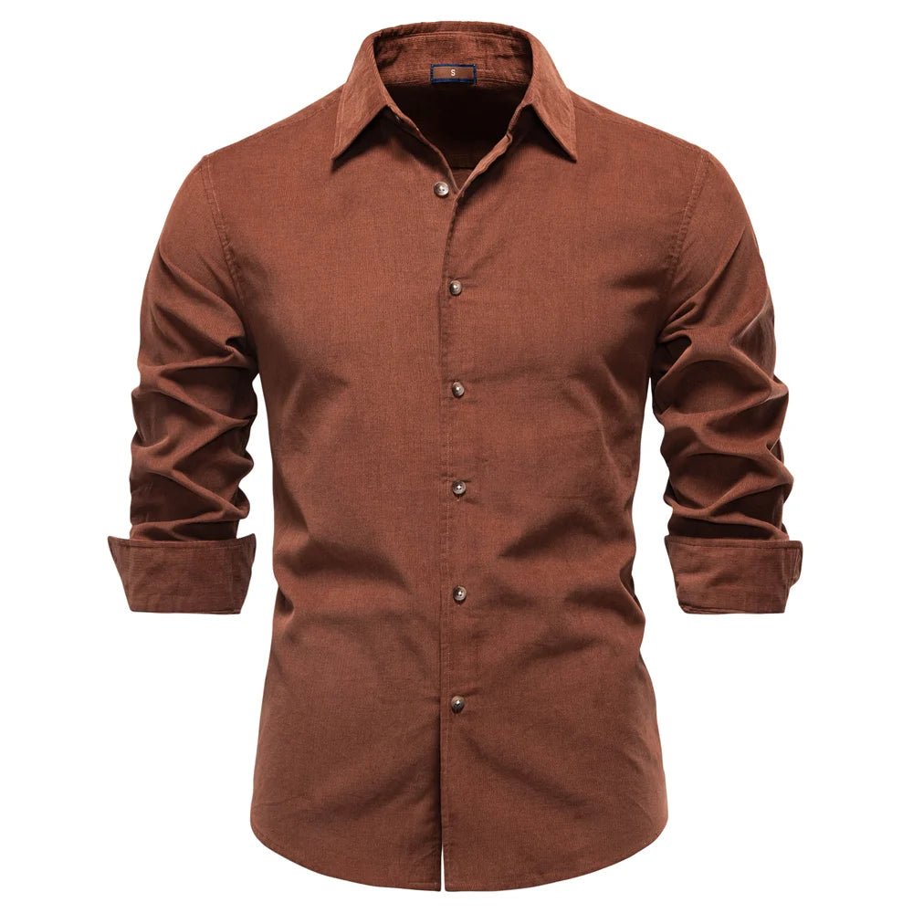 Men's 100% Cotton Autumn Winter Solid Color Business Casual Long Sleeve Classic Shirt - PratSN