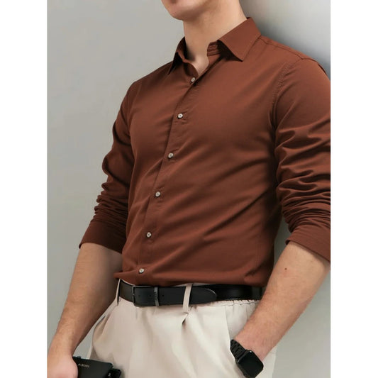 Men's 100% Cotton Autumn Winter Solid Color Business Casual Long Sleeve Classic Shirt - PratSN