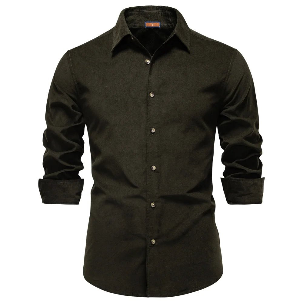 Men's 100% Cotton Autumn Winter Solid Color Business Casual Long Sleeve Classic Shirt - PratSN