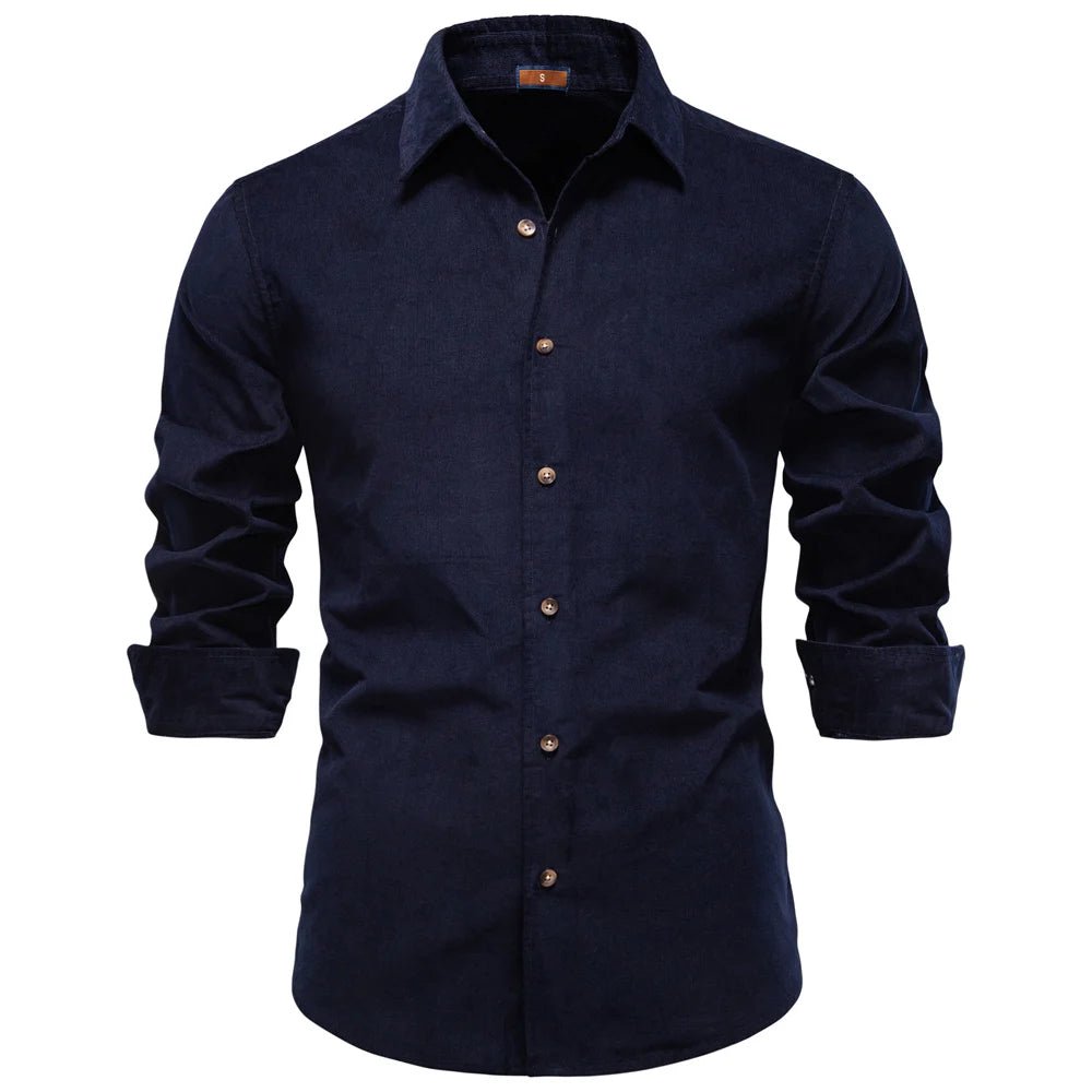 Men's 100% Cotton Autumn Winter Solid Color Business Casual Long Sleeve Classic Shirt - PratSN