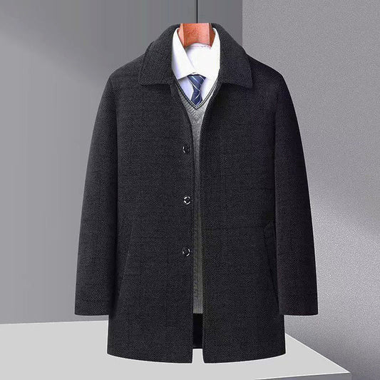 Men's Autumn And Winter Trench Coat Chenille Fleece - lined Fur Collar Woolen Coat - PratSN