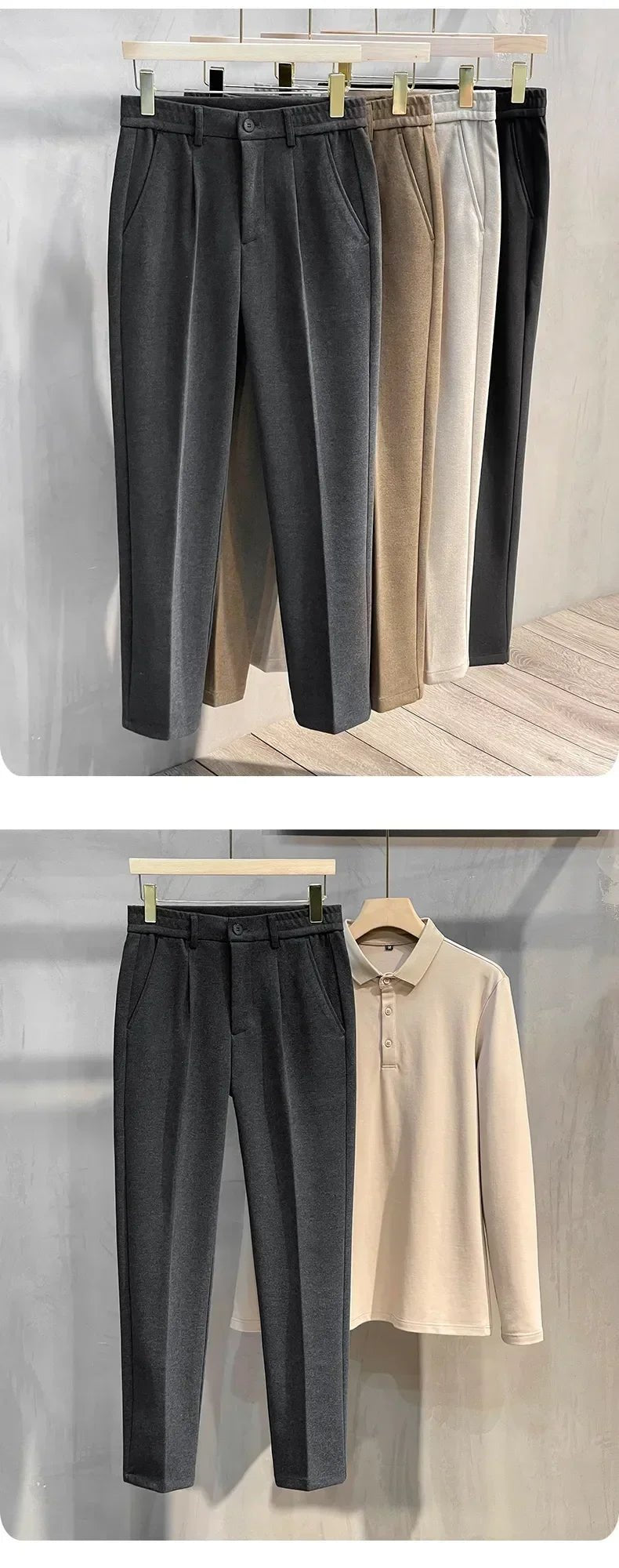 Men's Autumn Winter Formal Business Pants Slim Straight Elastic Waist Fashion Tapered Trousers - PratSN
