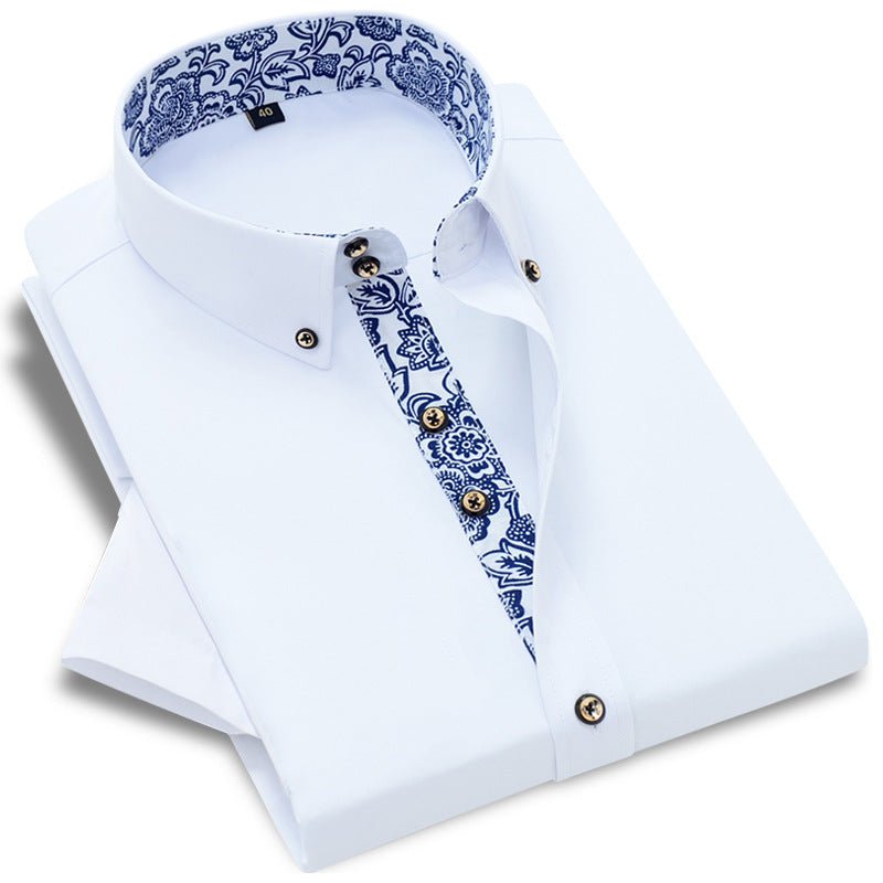 Men's Blue And White Business Casual Long Sleeve Shirt - PratSN
