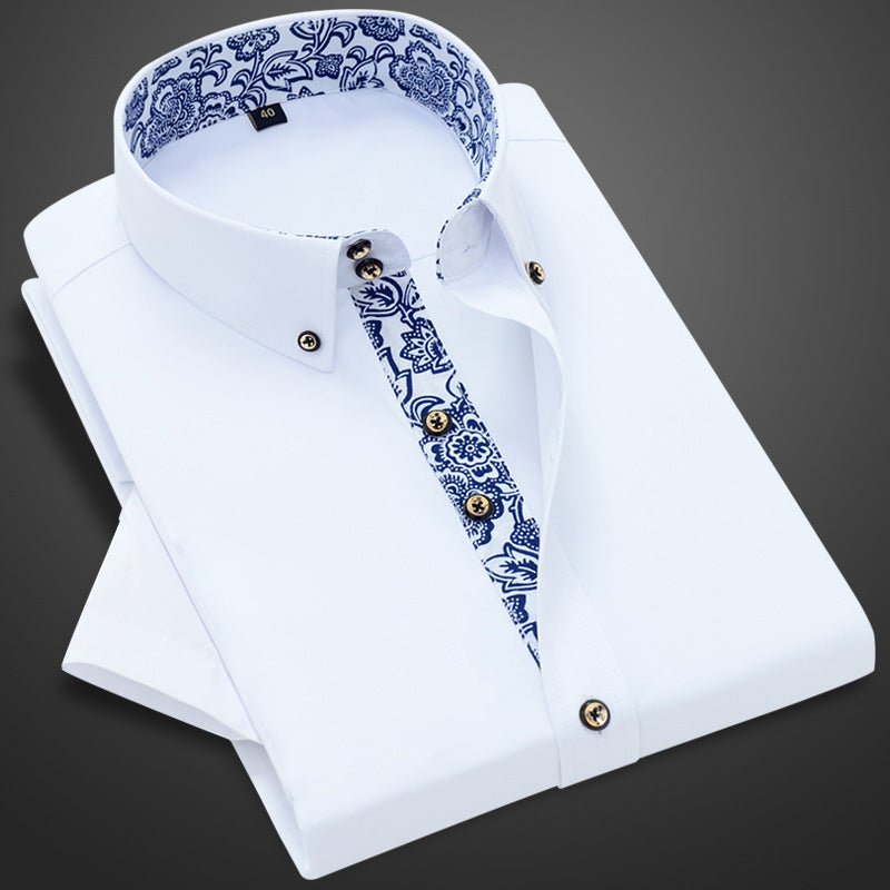Men's Blue And White Business Casual Long Sleeve Shirt - PratSN