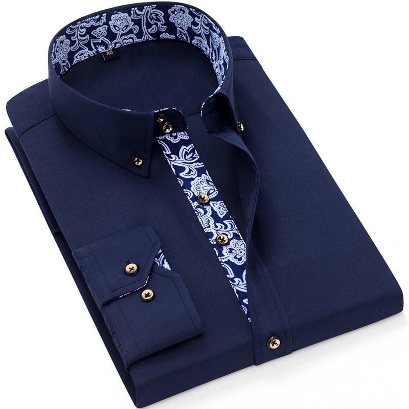 Men's Blue And White Business Casual Long Sleeve Shirt - PratSN