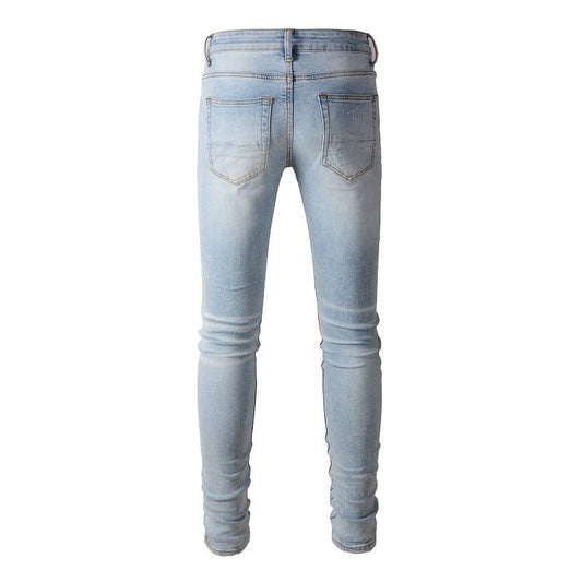 Men's Blue With Holes Skinny American Jeans - PratSN