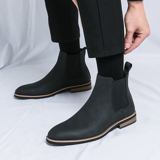 Men's British Pointed Chelsea Boots High - top Pointed Leather Shoes - PratSN