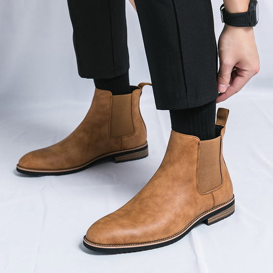 Men's British Pointed Chelsea Boots High - top Pointed Leather Shoes - PratSN