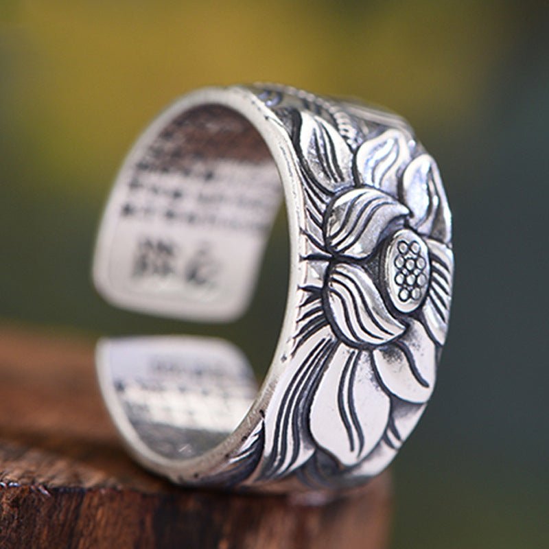 Men's Buddhism Jewelry Like Vintage And Old Real Silver Lotus Ring - PratSN