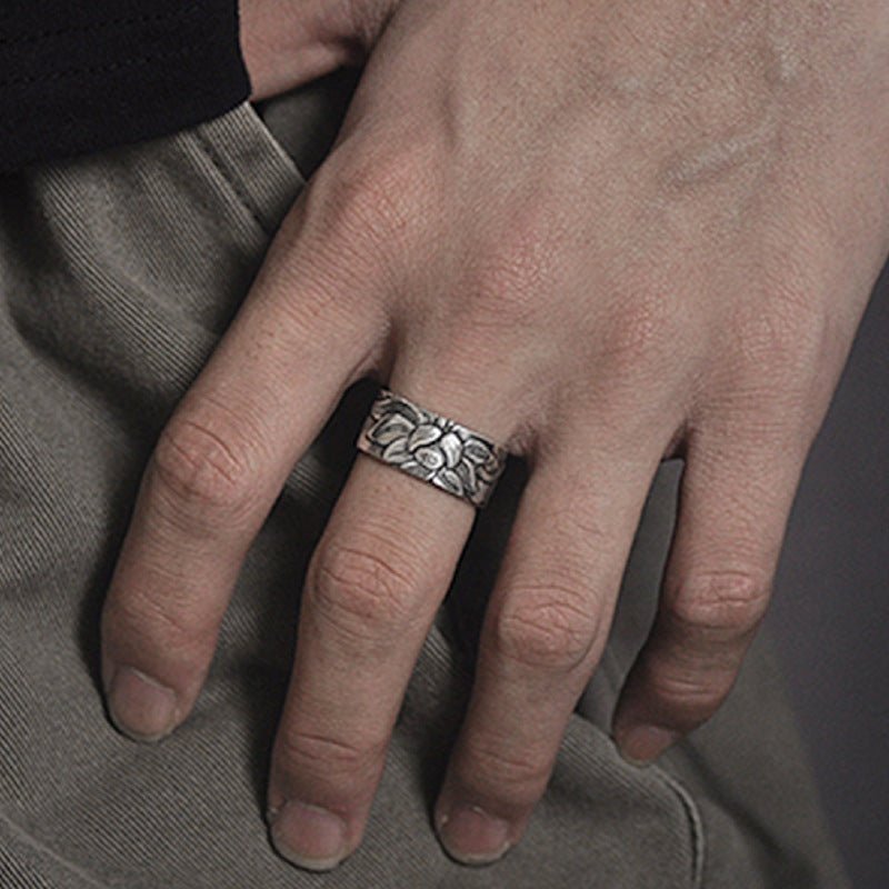 Men's Buddhism Jewelry Like Vintage And Old Real Silver Lotus Ring - PratSN
