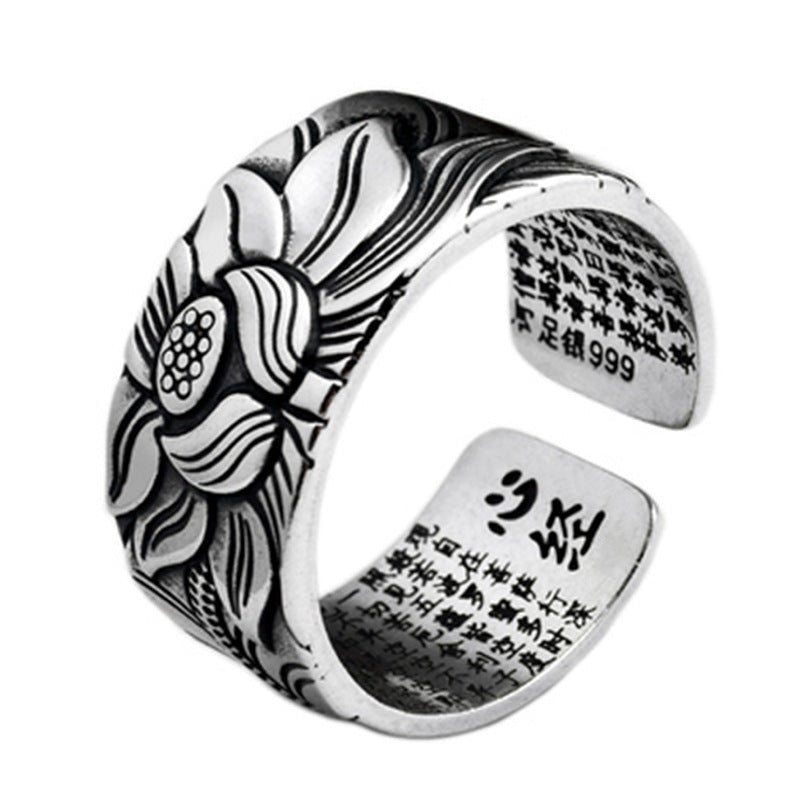 Men's Buddhism Jewelry Like Vintage And Old Real Silver Lotus Ring - PratSN